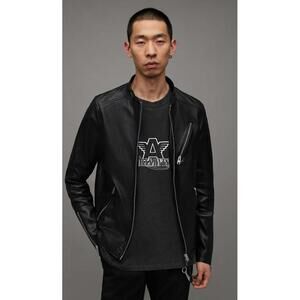 New Allsaints Men’s Harwood Leather Jacket In Black Size L $599